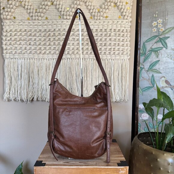 Frye Azariah Brown Floral Embroidered Leather Convertible Backpack Hobo Bag - Picture 4 of 16